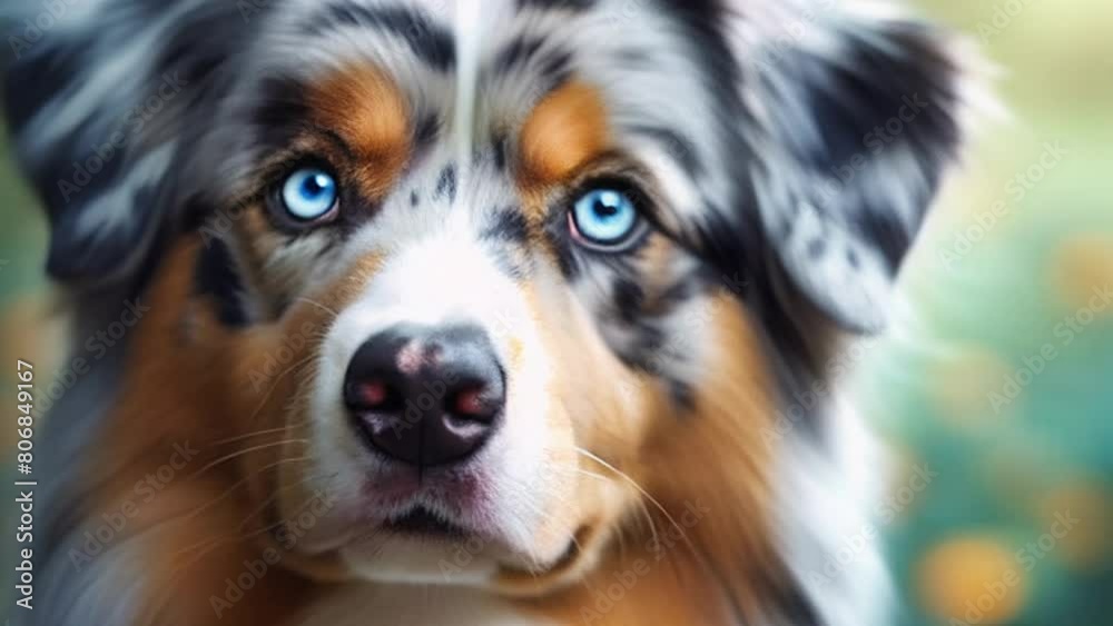Cute puppy in a party hat on a blue background, cute funny dog celebrating his birthday, cyclic video Cute puppy in a party hat on a blue background, cute funny dog celebrating his birthday, cyclic video