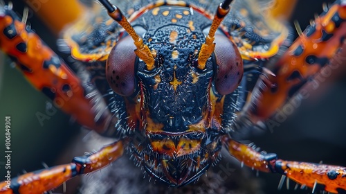Hyperreal Macro Photograph of a Boxelder Bug's Intricate Facial Features photo
