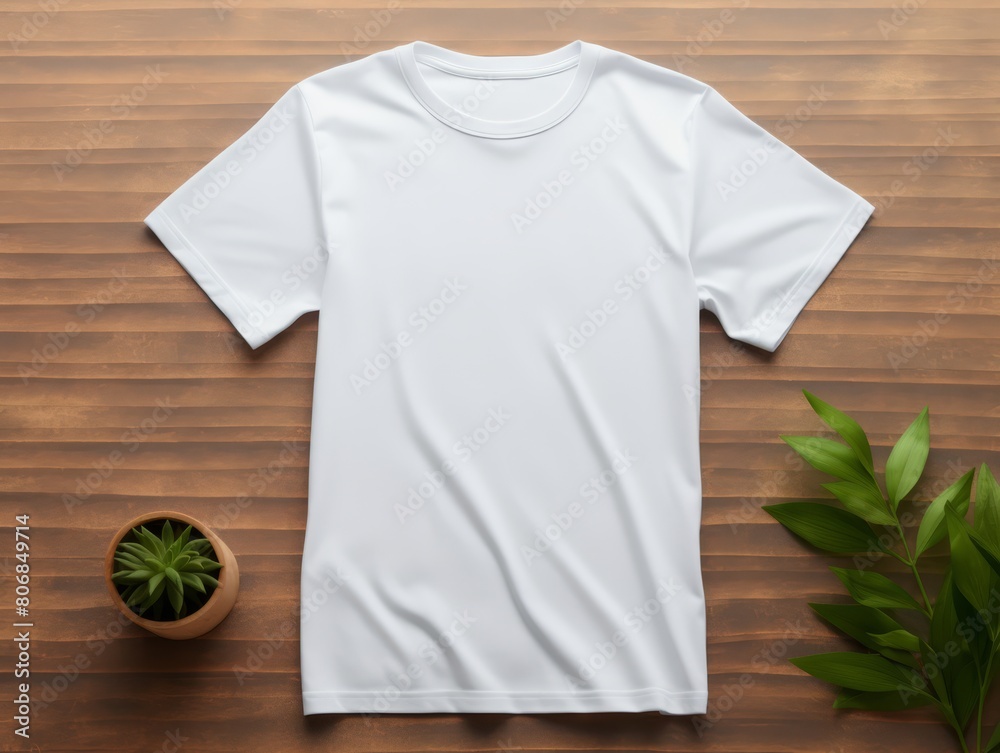 Classic white t-shirt mockup, front view, on a linen background to emphasize simplicity and elegance, Classic white t-shirt mockup, front view, on a linen background to emphasize simplicity and elegance,