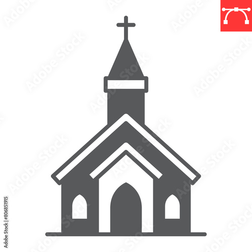 Church glyph icon, building and architecture , chapel vector icon, vector graphics, editable stroke solid sign, eps 10.