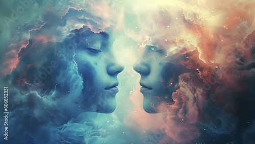 Forming a Profound Spiritual Connection Through Meditation, Astral Communication, and Telepathy. Concept Meditation, Spiritual Connection, Astral Communication, Telepathy, Inner Peace