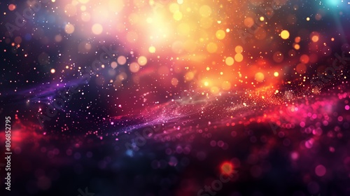 A background of colorful lights and bokeh particles in space. © Ailee Tian