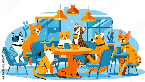 Funky Feline Friends Enjoying a Cozy Cafe Gathering Pet friendly