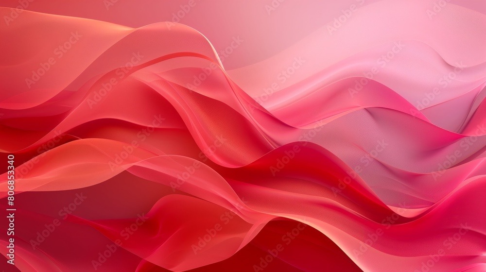 Obraz premium Red and pink background with three-dimensional smooth red waves.