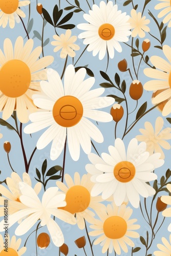 Floral Background of cute hippie daisy seamless pattern.