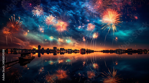 Photo beautiful fireworks in the night sky
