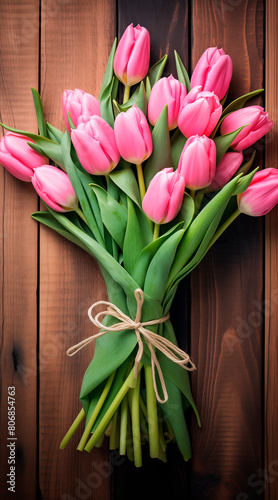 Wallpaper Mural A gift of love a pink tulip bouquet on a wooden table Torontodigital.ca