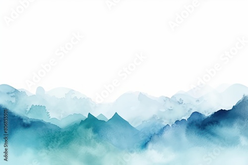 Turquoise tones watercolor mountain range on white background with copy space display products blank copyspace for design text photo website web  © Lenhard