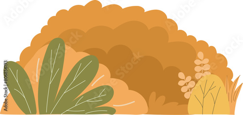 Cartoon brown bush illustration on transparent background.
