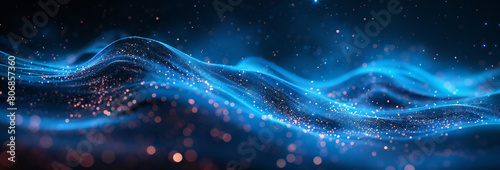 Flowing Particles on Dark Blue Background photo