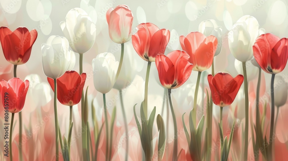 Watercolor art of red and white tulip flowers