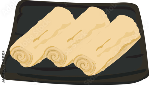 Fried bean curd in a tray on transparent background.
