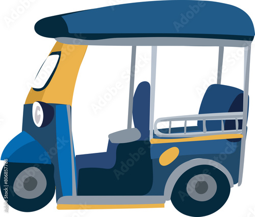 Cartoon tuk tuk illustration on transparent background.
