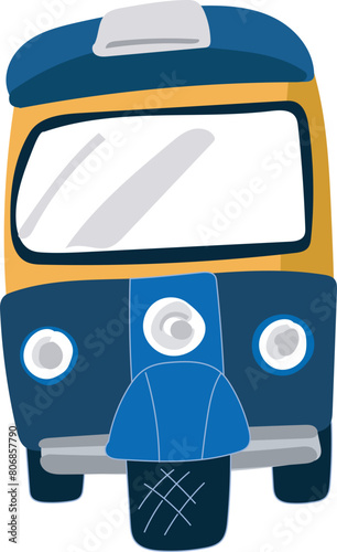 Cartoon tuk tuk illustration on transparent background.
