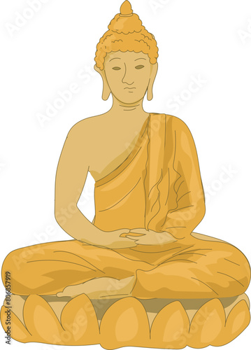 Cartoon buddha statue on transparent background.
