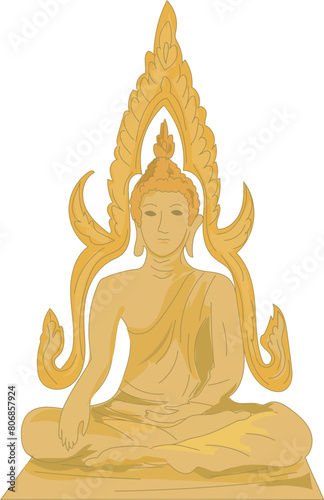 Cartoon buddha statue on transparent background.
