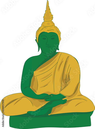 Cartoon buddha statue on transparent background.
