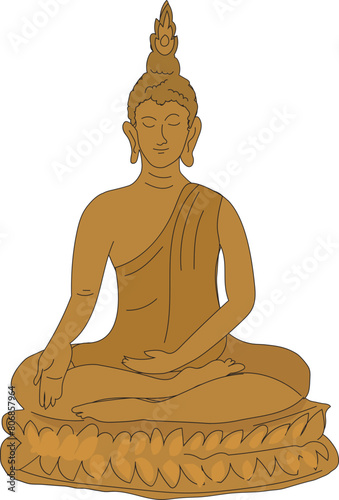 Cartoon buddha statue on transparent background.
