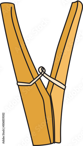 Cartoon clothespin illustration on transparent background.

