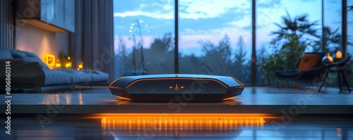 A sleek, highspeed router with a futuristic design, featuring glowing LED indicators and advanced antenna technology for optimal wireless coverage in a modern home setting