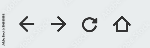 Arrows, Refresh, Home Page Web Browser icons. Easy editable for design.