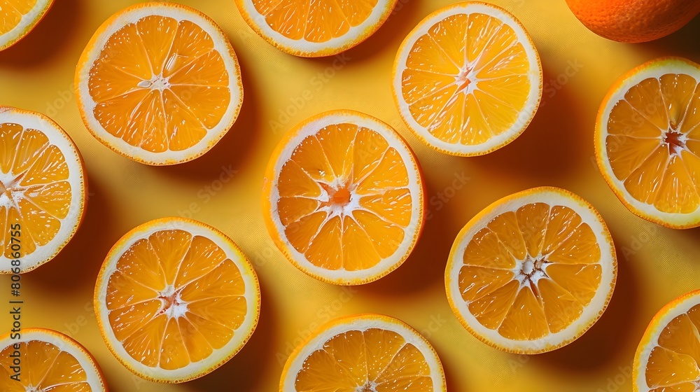 Vibrant Citrus Slices Forming Cheerful Pattern on Bright Background for Magazine Cover or Editorial Use Vibrant Citrus Slices Forming Cheerful Pattern on Bright Background for Magazine Cover or Editorial Use