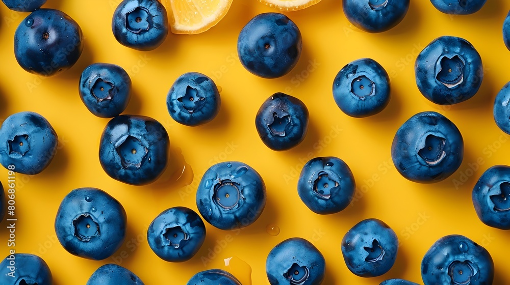 Blueberry Slices and Whole Forming Vibrant Pattern on Bright Background Blueberry Slices and Whole Forming Vibrant Pattern on Bright Background