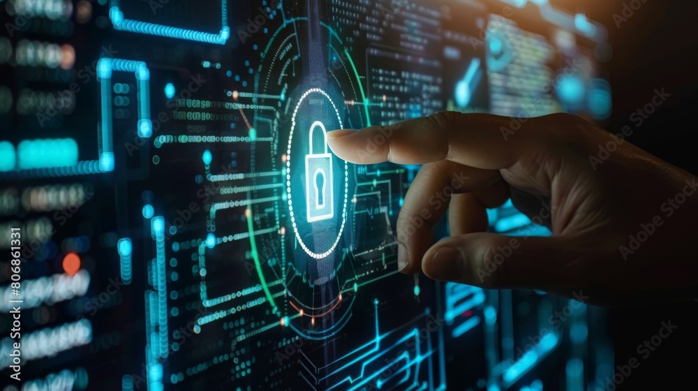 Fototapeta premium Use HTTPS and padlock security to protect business data and privacy on networks, integrating API and OAuth to safeguard against digital malware threats.