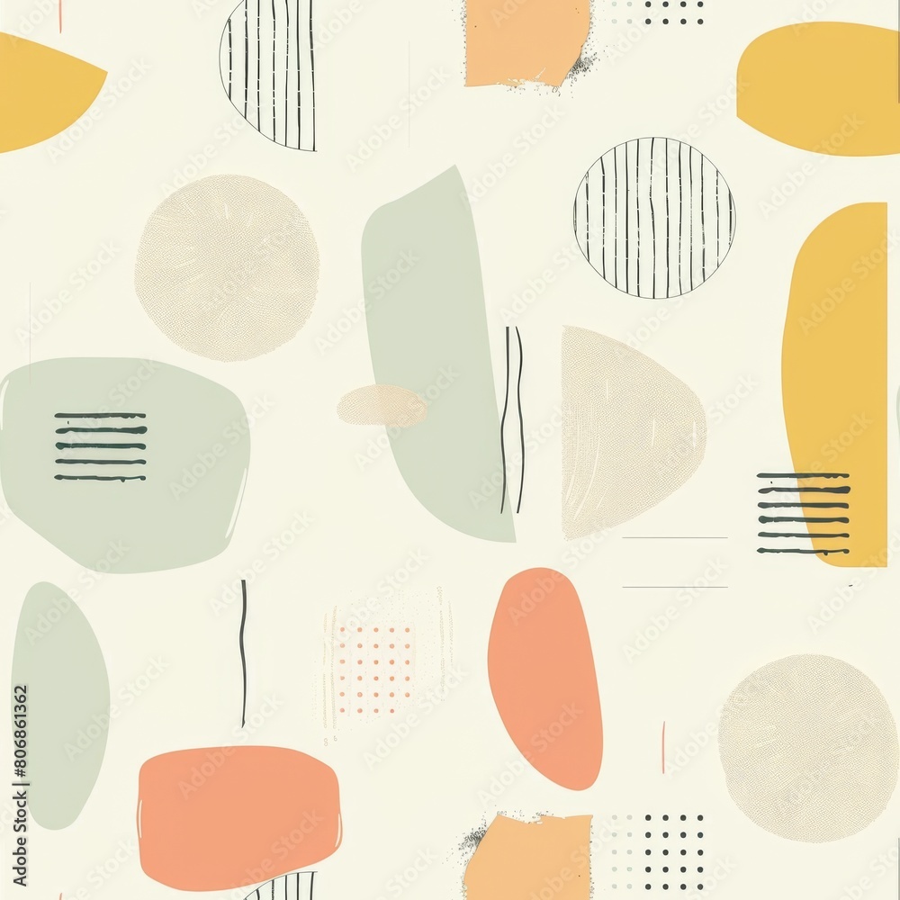 Colour spots and lines on light for wallpaper design. Children's background. Flat seamless illustration. Modern patterned background. Fabric design pattern. Light coloured background for print.
