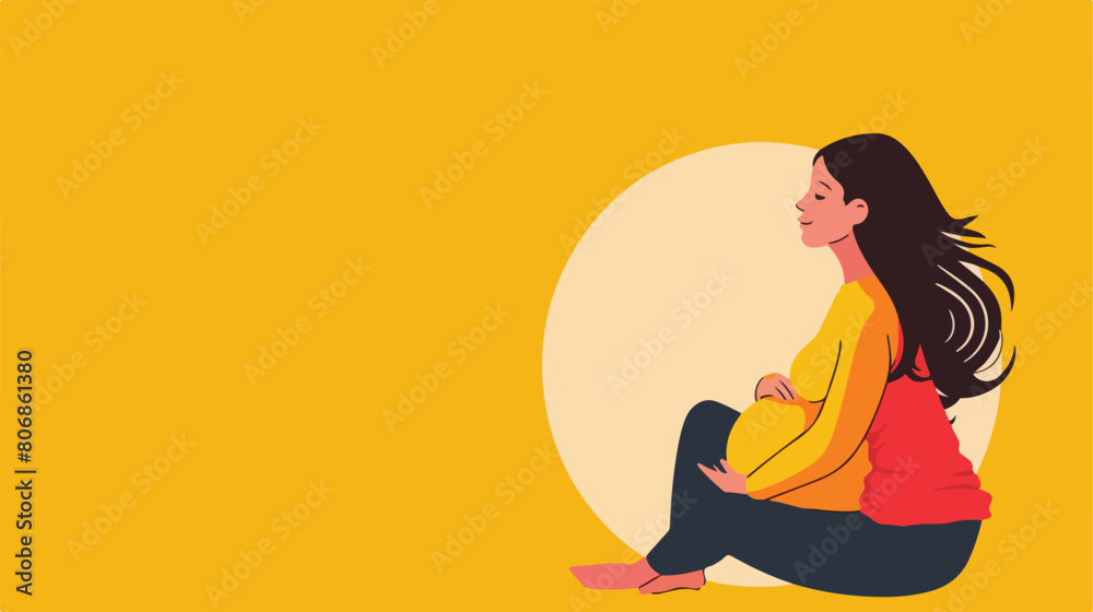 Young pregnant woman sitting on yellow background vector