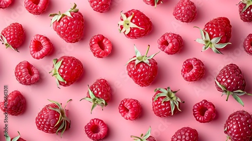 Appetizing Arrangement of Vibrant Red Raspberries Showcasing a Delectable Fruit Pattern