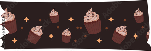 Chocolate cupcake washi tape on transparent background.
