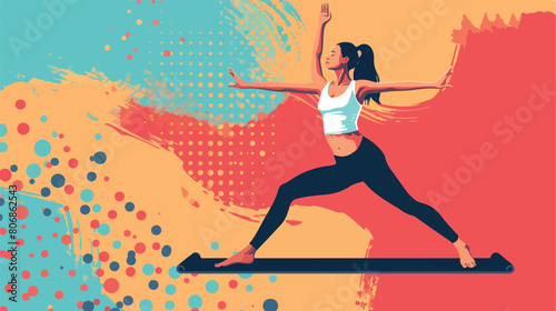 Young sporty woman with yoga mat on color background