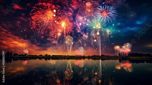 Photo beautiful fireworks in the night sky