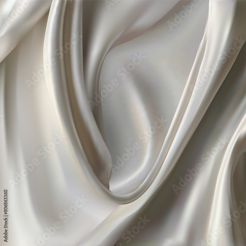 Luxury 3D silk or satin fabric with curves and folds and a smooth glossy white gray surface. Realistic silk texture background. Elegant fabric wavy drapery. Vector illustration