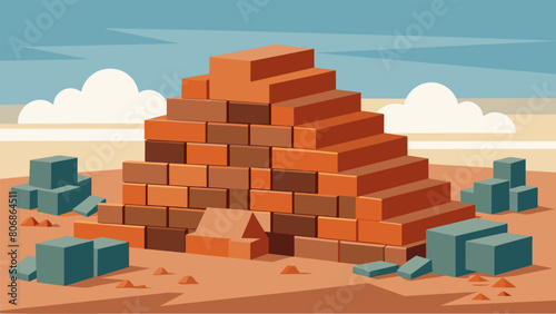 Piles of old bricks and concrete blocks are stacked high ready to be given new life as garden borders or retaining walls.. Vector illustration
