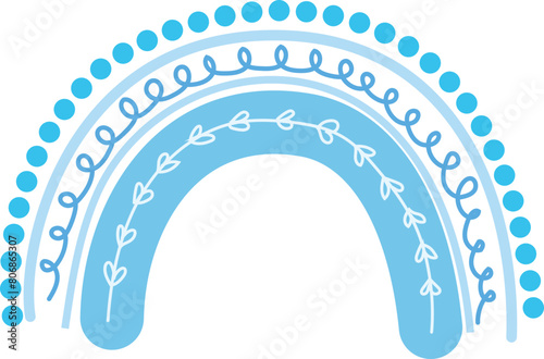 Cartoon blue rainbow boho style transparent background.
