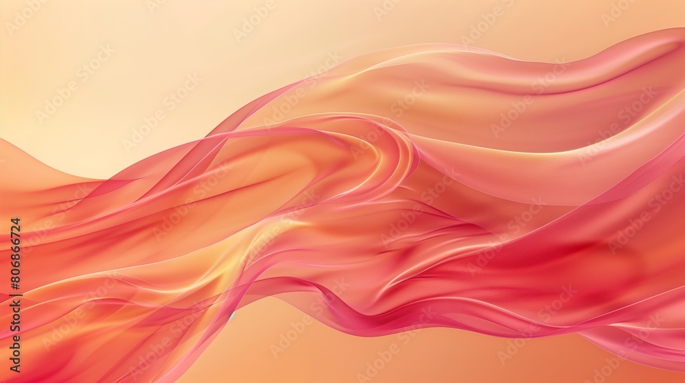 Obraz premium Abstract background with red and pink waves with light gradient on the light orange background.