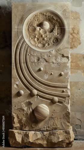 a stone relief of planetary movement satelites  photo