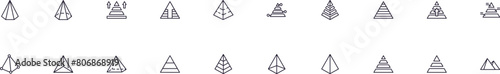Pyramid outline vector signs drawn with thin line. Simple linear illustrations for stores, shops, banners, design