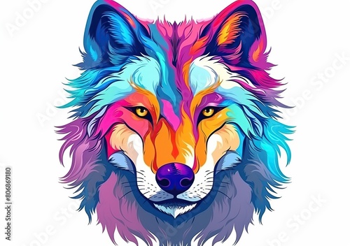 Colorful abstract wolf head illustration, animal illustration