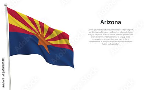 Isolated waving flag of Arizona is a state United States