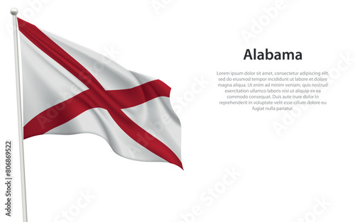 Isolated waving flag of Alabama is a state United States