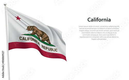 Isolated waving flag of California is a state United States