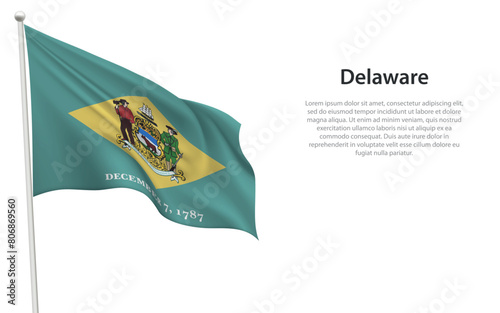 Isolated waving flag of Delaware is a state United States photo