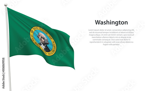 Isolated waving flag of Washington is a state United States
