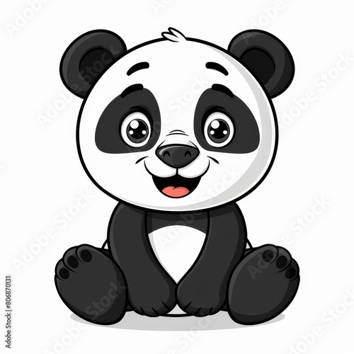   A black-and-white panda  seated on the ground  tongUE extended  eyes widened in delight  grinning