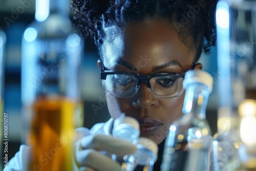 trailblazing scientist african american female researcher examining vials diversity inclusion concept photo