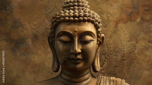 Bronze Buddha Statue Against Dark Background, Spiritual Zen Decor