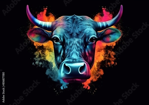 abstract illustration of a colorful cow or buffalo head © siti